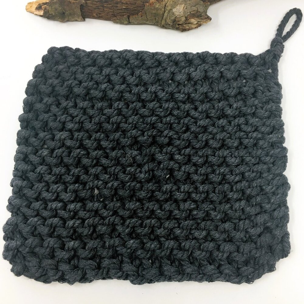 Handmade Dark Charcoal Heather Gray Chunky Cotton Rope Potholder Trivet Hot Pad